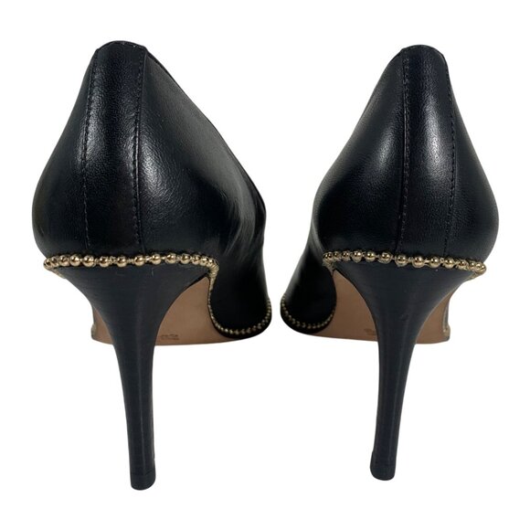 COACH Smith Beadchain Color Black Leather Gold Studded Pointed Toe Womens 6 EUC - Picture 3 of 7